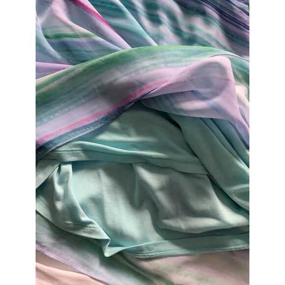 Chico's Top Womens Sz S (0) Purple Aqua Stripe Chiffon Layer Asymmetrical Tunic - Picture 11 of 14